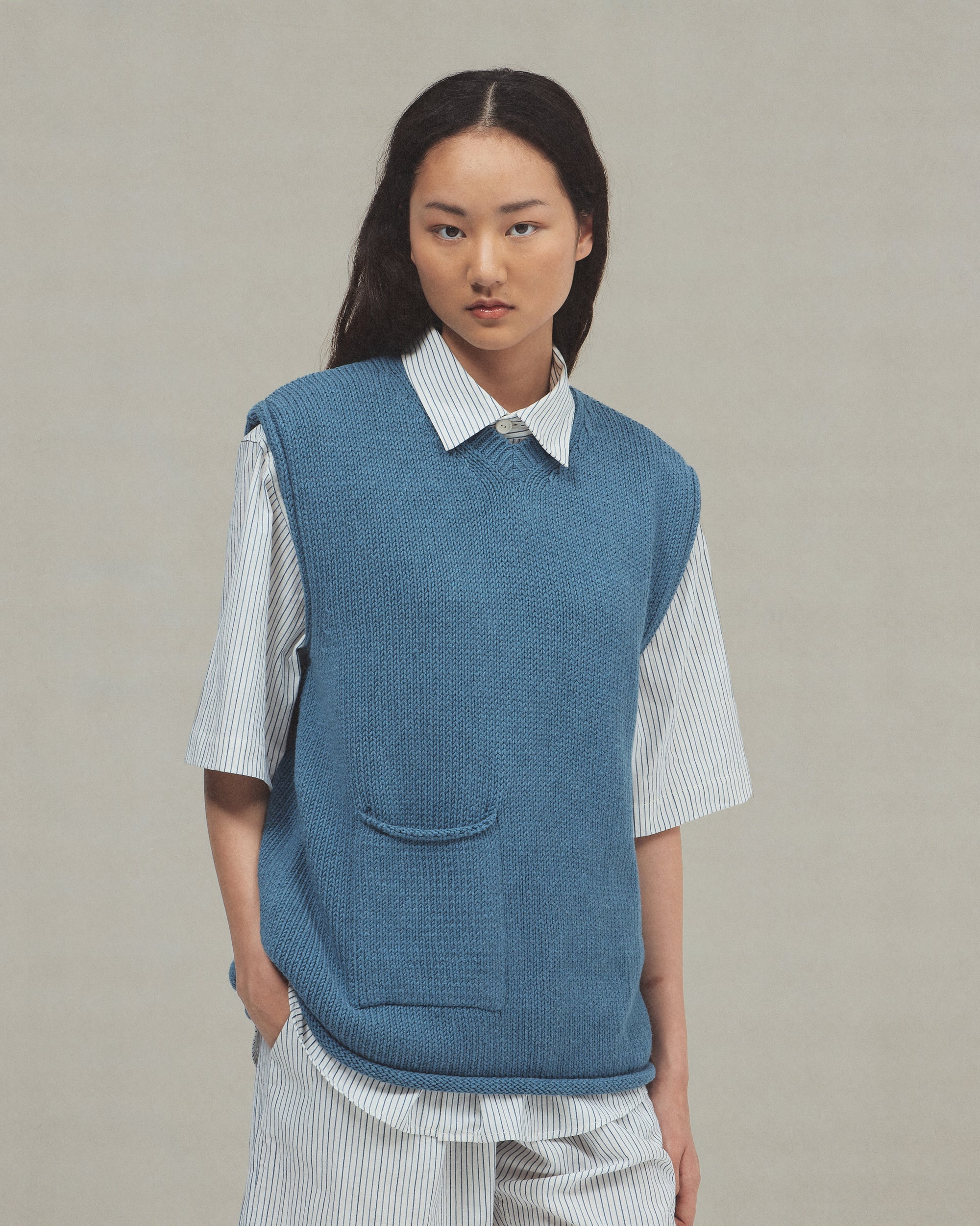 V Neck Vest, Blue