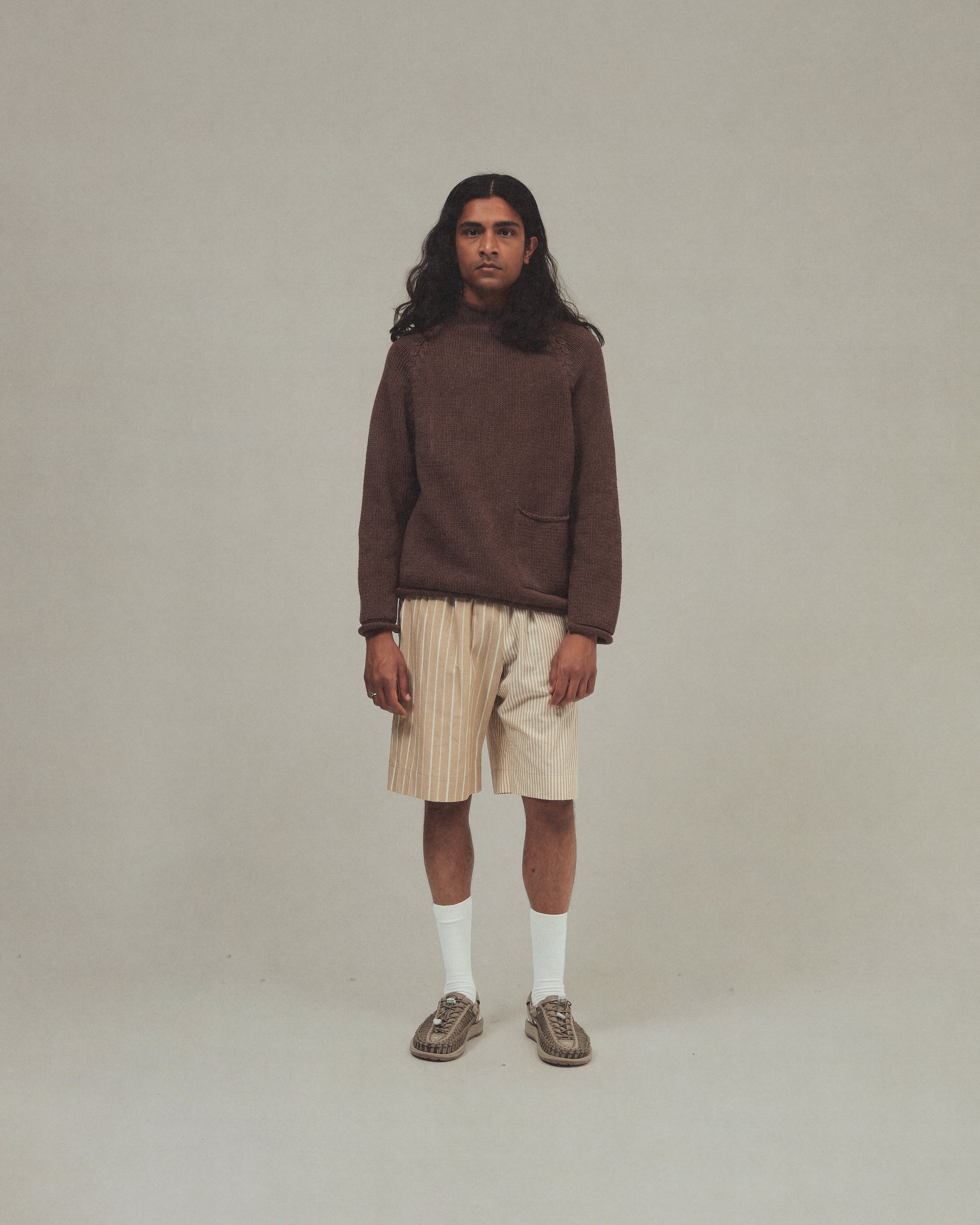 Cotton Fisherman Sweater, Brown