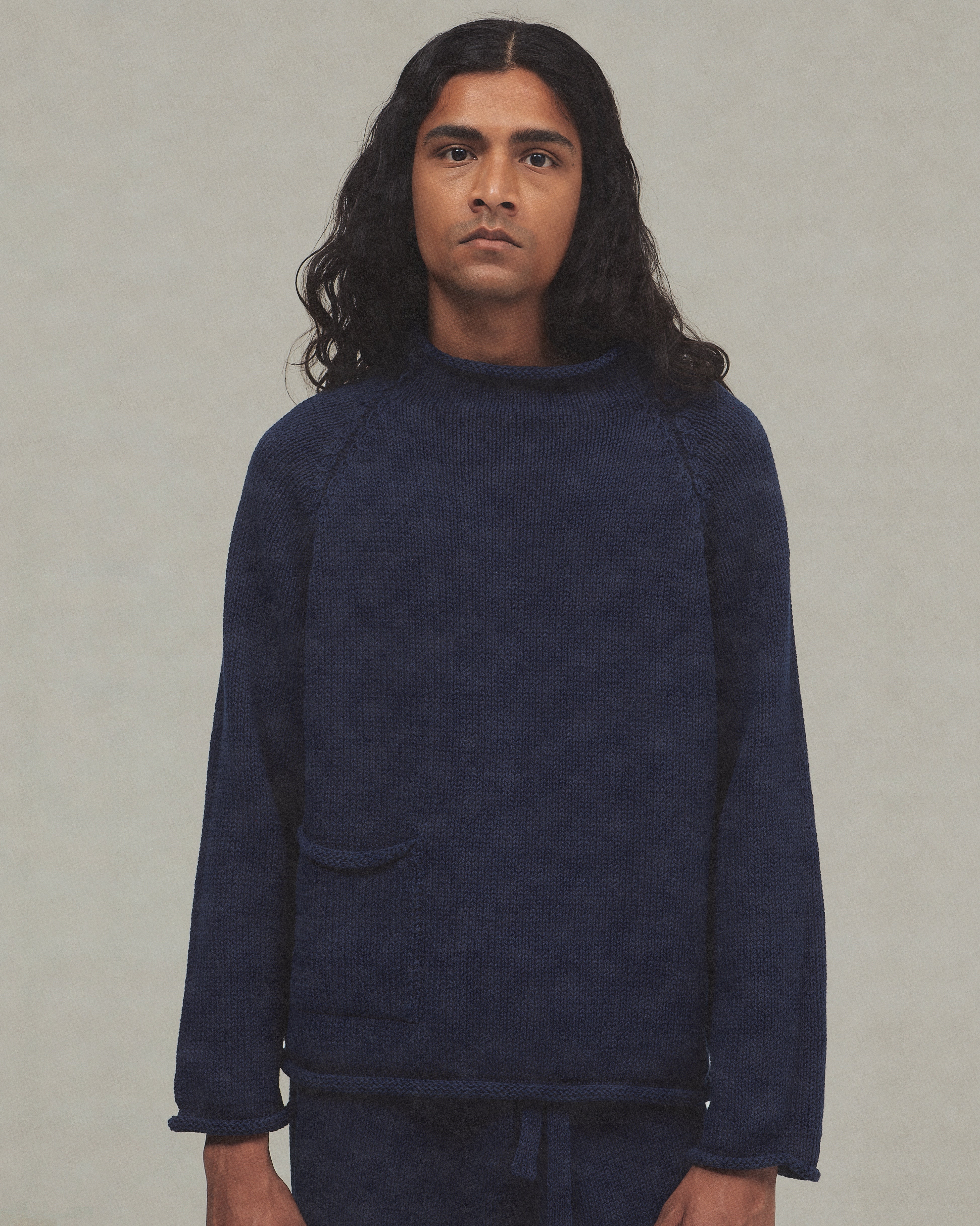 Indigo Cotton Fisherman Sweater, Navy