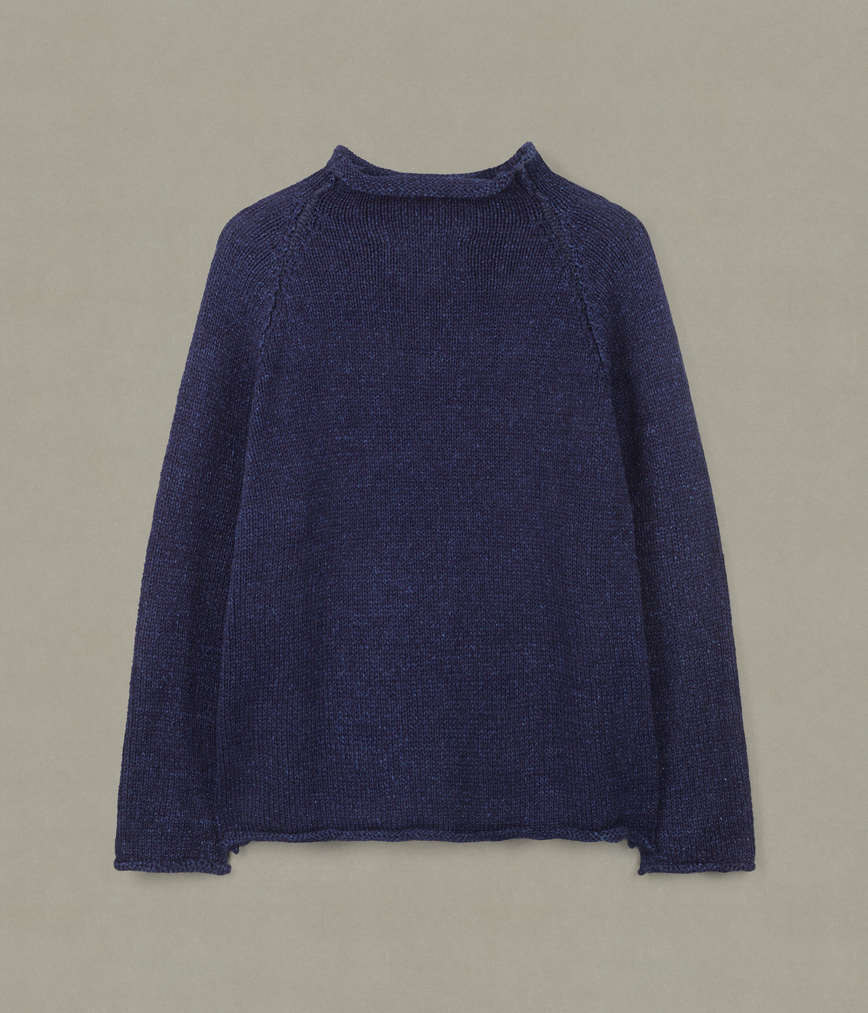 Indigo Cotton Fisherman Sweater, Navy