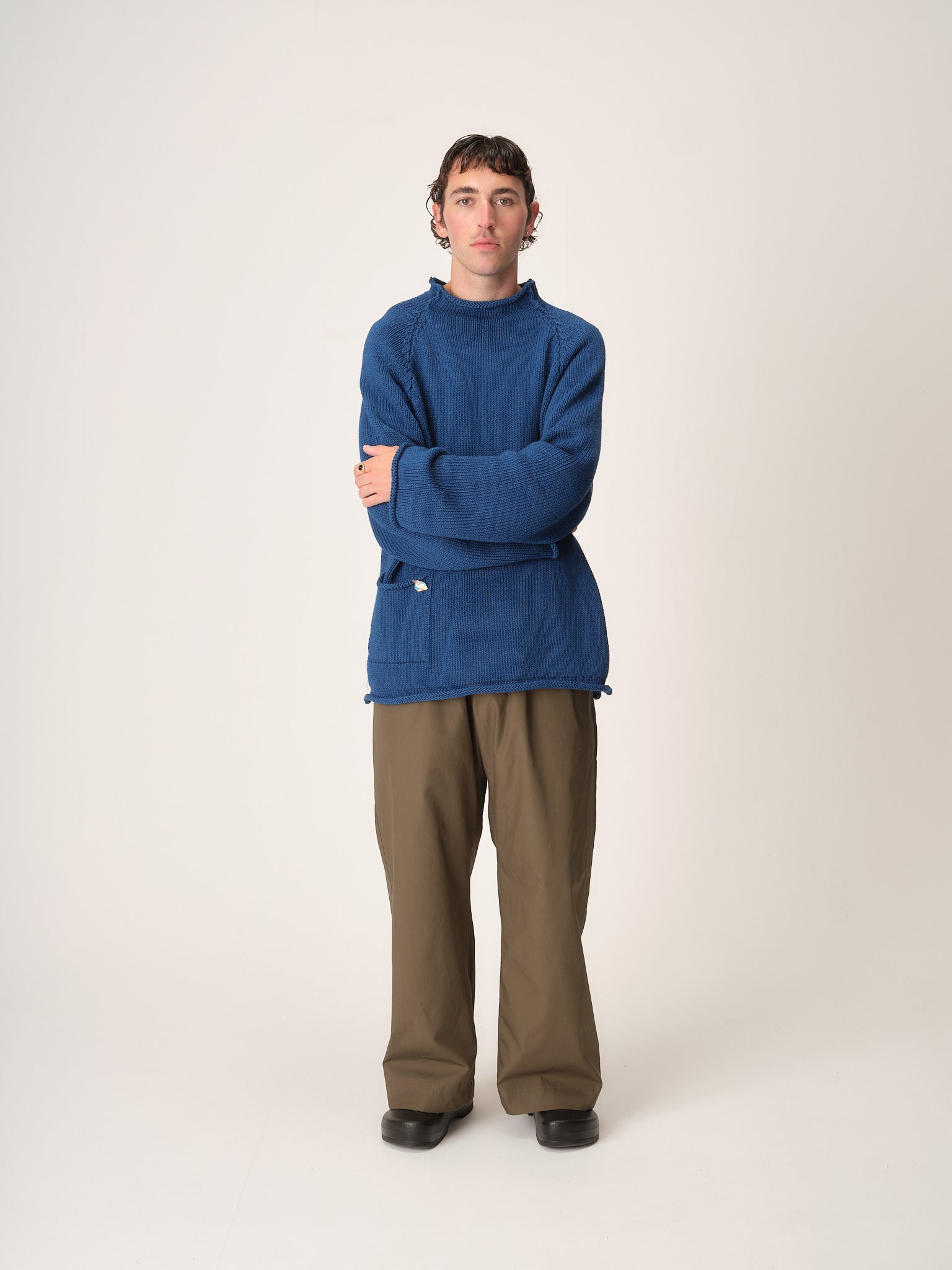 Indigo Cotton Fisherman Sweater, Blue